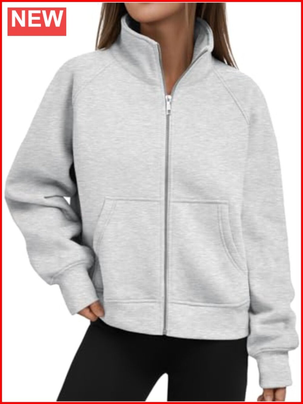 Womens Zip Up Cropped Hoodie Mock Neck Sweatshirt